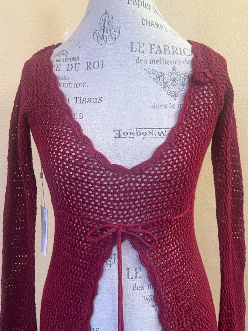 Frankie’s Bikinis Collette Crochet Tunic Cover Up In Ruby Red Small New With Tag